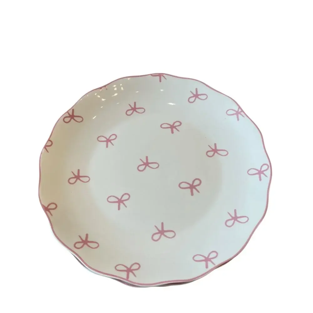 GODINGER Pink Bow 8in Salad Plates Set of 4 NEW